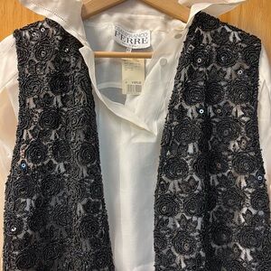 Dimitreli Black Sequin Beaded Rose Motif Vest M
